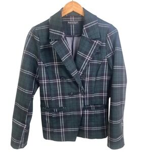 Bagatelle Green Black Tartan Plaid Double Breasted Blazer Jacket Medium